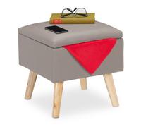 Relaxdays Tabouret et Espace de Rangement, Cuir synthétique, HlP: 40x40x40 cm, Couvercle, dé siège rembourré, Gris