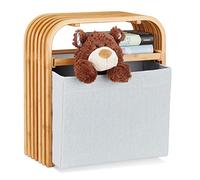 Relaxdays Tabouret avec rangement pouf repose-pieds bois de bambou boîte rangement tissu, nature