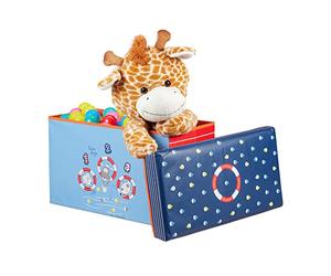 Relaxdays Tabouret Coffre boîte à Jouets Couvercle Pouf Enfant Pliable Rangement Fille garçon Ocean 66 l, Bleu, Sea Life, Taille