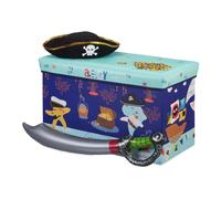 Relaxdays Tabouret Coffre boîte à Jouets Couvercle Pouf Enfant Pliable Rangement trésor 50L, Bleu foncé, 36 x 60,5 x 30,5 cm