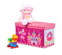 Relaxdays Tabouret Coffre à jouets boîte à jouets couvercle pouf enfant pliable princesse rangement fille garçon 66 litres, rose