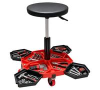 Relaxdays Tabouret d'atelier, noir-rouge | à roulettes, réglable, 136 kg, 54 x 43 x 43 cm, 4 compartiments, métal