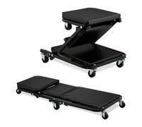 Relaxdays Tabouret d'atelier 2 en 1, Chariot de mécanicien, Roues pivotantes à 360°, siège Garage, 150 kg, Acier, Noir