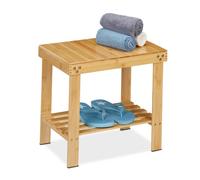 Relaxdays Tabouret de Salle de Bain en Bambou, Surface Rangement, HxLxP: 41,5x44x28 cm, Couloir & Salle de Bain, Nature