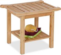 relaxdays Tabouret de bain en bambou avec poignées et tablette