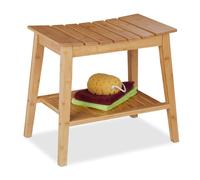 Relaxdays Tabouret de Salle de Bain avec étagère, Banc en Bambou, HxLxP: 45x51,5x34 cm, Couloir & Salle de Bain, Nature