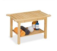 Relaxdays Tabouret de Bain en Bambou, Surface de Rangement & poignées, H x L x P: 45 x 75 x 40,5 cm, 2 Personnes, Nature