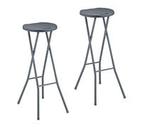 Relaxdays Tabouret de Bar, lot 2, Effet rotin, siège Pliant pour Le Jardin, Plastique, Acier, HxLxP : 80x34x45 cm, Gris