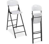 Relaxdays Tabouret de Bar Pliant, Lot de 2, avec Dossier, HLP : 118 x 44,5 x 82 cm, Plastique & Acier, Blanc