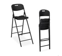 Relaxdays Tabouret de Bar Pliant, Lot de 2, avec Dossier, HLP : 118 x 44,5 x 82 cm, Plastique & Acier, Noir