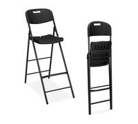 Relaxdays Tabouret de Bar Pliant, Lot de 2, avec Dossier, HLP : 118 x 44,5 x 82 cm, Plastique & Acier, Noir