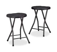 Relaxdays Tabouret de jardin lot de 2 BASTIAN pliant plastique optique rotin balcon terrasse rond résistant HxlxP: 45 x 32,5 x 29 cm, noir