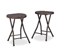 Relaxdays Tabouret de jardin lot de 2 BASTIAN pliant plastique optique rotin balcon terrasse rond résistant HxlxP: 45 x 32,5 x 29 cm, marron