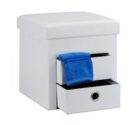 Relaxdays 10020367 Tabouret de rangement carré pliant en similicuir avec couvercle amovible pouf ottoman de stockage cube pour salon pliable avec 2 tiroirs amovibles repose-pieds HxlxP: 38 x 38 x 38 cm, blanc
