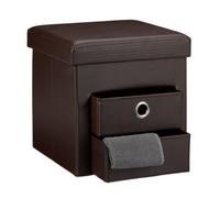 Relaxdays Tabouret de rangement carré pliant en similicuir avec couvercle amovible pouf ottoman de stockage cube pour salon pliable avec 2 tiroirs amovibles repose-pieds HxlxP: 38 x 38 x 38 cm, marron