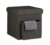 Relaxdays Tabouret de rangement carré pliant en lin avec couvercle compartiment pouf de stockage cube pliable avec tiroir repose-pieds HxlxP: 38 x 38 x 38 cm, marron