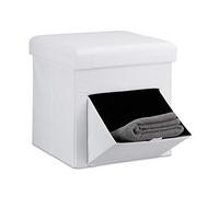 Relaxdays Tabouret de rangement carré pliant en lin couvercle amovible avec tiroir bascule pivotant pouf stockage cube HxlxP: 38 x 38 x 38 cm repose-pieds, blanc