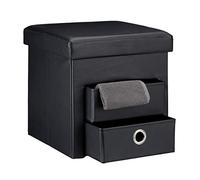 Relaxdays Tabouret de rangement carré pliant en similicuir avec couvercle amovible pouf ottoman de stockage cube pour salon pliable avec 2 tiroirs amovibles repose-pieds HxlxP: 38 x 38 x 38 cm, noir
