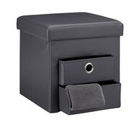 Relaxdays Tabouret de rangement carré pliant en similicuir avec couvercle amovible pouf ottoman de stockage cube pour salon pliable avec 2 tiroirs amovibles repose-pieds HxlxP: 38 x 38 x 38 cm, gris
