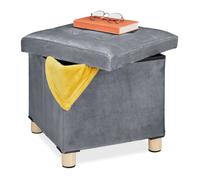 Relaxdays Tabouret de rangement, couvercle-plateau, pieds en bois, pouf carré, H x L x P : 35x38x38 cm, gris clair
