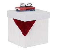 Relaxdays Tabouret Rangement, rembourré, Pliable, Bambou, Tissu, HxLxP : 35 x 35 x 35 cm, Repose-Pieds, Blanc