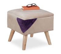 Relaxdays Tabouret de Rangement, matelassé, carré, Pieds en Bois, Salon, H x L x P : 40 x 40 x 40 cm, Creme