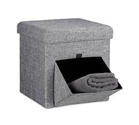 Relaxdays Tabouret de rangement pliant, couvercle amovible, H x L x P : 38 x 38 x 38 cm, pour le salon, gris