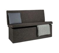 Relaxdays Tabouret de rangement pliant en lin avec dossier appui-dos coffre pouf de stockage ottoman H x l P: 73 x 114 x 38 cm repose-pieds banc de rangement avec couvercle, brun