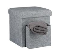 Relaxdays Tabouret de rangement carré pliant en lin avec couvercle compartiment pouf de stockage cube pliable avec tiroir repose-pieds HxlxP: 38 x 38 x 38 cm, gris