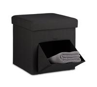 Relaxdays Tabouret de rangement pliant, couvercle amovible, H x L x P : 38 x 38 x 38 cm, pour le salon, noir