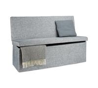 Relaxdays Tabouret de rangement pliant en lin avec dossier appui-dos coffre pouf de stockage ottoman H x l P: 73 x 114 x 38 cm repose-pieds banc de rangement avec couvercle, gris