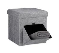 Relaxdays Tabouret de rangement carré pliant en lin couvercle amovible avec tiroir bascule pivotant pouf stockage cube HxlxP: 38 x 38 x 38 cm repose-pieds, gris