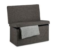Relaxdays Tabouret de rangement pliant en lin avec dossier appui-dos coffre pouf de stockage ottoman H x l P: 73 x 76 x 38 cm repose-pieds banc de rangement avec couvercle, brun