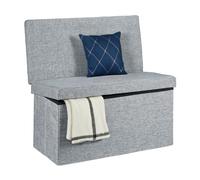 Relaxdays 10020373 Tabouret de rangement pliant en lin avec dossier appui-dos coffre de stockage ottoman pouf H x l P: 73 x 76 x 38 cm repose-pieds banc de rangement avec couvercle, gris