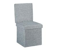 Relaxdays Tabouret de rangement pliant en lin avec dossier et coffre 73 x 38 x 38 cm, gris