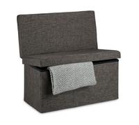 Relaxdays Tabouret de rangement pliant en lin avec dossier appui-dos coffre pouf de stockage ottoman H x l P: 73 x 76 x 38 cm repose-pieds banc de rangement avec couvercle, brun