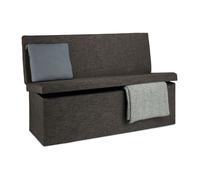 Relaxdays Tabouret de rangement pliant en lin avec dossier appui-dos coffre pouf de stockage ottoman H x l P: 73 x 114 x 38 cm repose-pieds banc de rangement avec couvercle, brun