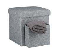 Relaxdays Tabouret de rangement pliant en lin couvercle compartiment pouf cube pour le salon HLP 38 x 38 x 38 cm, gris