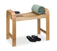 Relaxdays Tabouret de Salle de Bain en Bambou, avec poignées, 54 x 65 x 33 cm, Assise Ergonomique, entrée, Nature