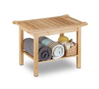 Relaxdays 10020949 Tabouret de salle de bain en bambou banc nature bois compartiment meuble HxlxP: 45 x 66 x 40 cm, nature