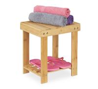 relaxdays Tabouret de Salle de Bain Solide en Bambou, Repose-Pieds, Jusqu’à 100 kg, H x L x P 33,5 x 25 x 31 cm, Nature