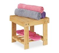 Relaxdays Tabouret de Salle de Bain Solide en Bambou, Repose-Pieds, Jusqu’à 100 kg, H x L x P 24,5 x 25 x 27 cm, Nature