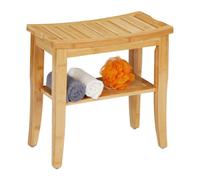Relaxdays Tabouret en Bambou, Banc avec étagère, HxLxP: 45,5 x 48 x 25 cm, Rangement pour entrée & Salle de Bain, Nature
