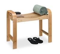 Relaxdays Tabouret de Salle de Bain en Bambou, avec poignées, 54 x 65 x 33 cm, Assise Ergonomique, entrée, Nature
