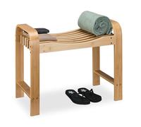 Relaxdays Tabouret de Salle de Bain en Bambou, avec poignées, 54 x 65 x 33 cm, Assise Ergonomique, entrée, Nature