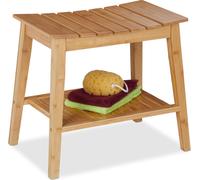 Relaxdays Tabouret de Salle de Bain avec étagère, Banc en Bambou, HxLxP: 45x51,5x34 cm, Couloir & Salle de Bain, Nature