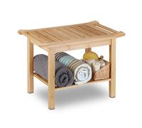 Relaxdays Tabouret de salle de bain en bambou banc nature bois compartiment meuble HxlxP: 45 x 66 x 40 cm, nature