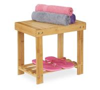 relaxdays Tabouret de Salle de Bain Solide en Bambou, Repose-Pieds, Jusqu’à 100 kg, H x L x P 33,5 x 25 x 39 cm, Nature