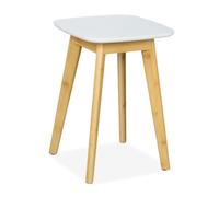 Relaxdays Tabouret, Bambou et MDF, HLP : 46 x 33 x 33 cm, pour la Salle de Bain, la Cuisine ou l'entrée, Nature et Blanc