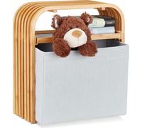 Relaxdays Tabouret avec rangement pouf repose-pieds bois de bambou boîte rangement tissu, nature